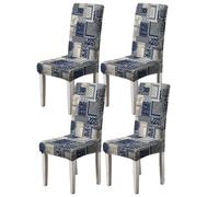Moiubik Chair Covers Slipcovers Stretch 4/6 PCS Removable Washable Dining Chair Protector High Back Dining Chair Covers for Hotel,Dining Room,Ceremony,Banquet, Kitchen, Home(Blue Patchwork,4PCS)