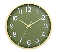 Moiubik Wall Clock 10 Inch Silent No Ticking Quartz Modern Battery Operated Thick Frame Clock for Home Office Kitchen School Living Room Bedroom (Green Gold, 12 Inch)