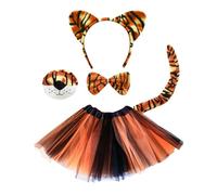 Moiuguli 5 Pcs Animal Costume for Kids, Included Tiger Hairband Bowtie Tail Nose and Orange Tutu Skirt, Girls Tiger Costume Fancy Dress for Animal Theme Party Halloween Cosplay