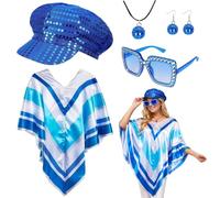 Moiuguli 5Pcs 1970s Disco Accessories Set for Women, Blue Abba Fancy Dress Costume Accessories with Sequin Hat Leg Warmers Bling Sunglasses Earrings Necklace for Adults Retro 70 Theme Party Dance