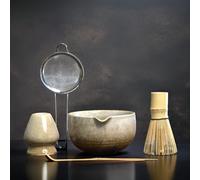 MOIY Matcha Set, Handcrafted Bamboo Chasen & Ceramic Bowl, 5 Pcs Matcha Set Whisk and Bowl with Stainless Steel Sifter, Bamboo Scoop & Holder for Matcha Tea Ceremony, Taupe