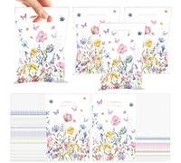 MOIZYNG 100 Pcs Spring Floral Gift Bags with Handles, Watercolor Flower Butterfly Plastic Treat Goodie Bags for Spring Summer Birthday Baby Shower Wedding Party Favors Supplies Decorations