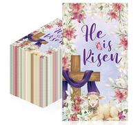 MOIZYNG 100Pcs He is Risen Easter Napkins, Christian Religious Flower Cross Lamb Disposable Paper Guest Napkins Hand Towels for Spring Home Dinner Kitchen Bathroom Easter Party Decorations