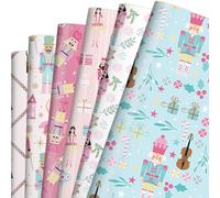 MOIZYNG 12 Sheets Christmas Wrapping Paper, Pastel Pink Nutcracker Ballet Gift Wrap Paper for Chrsitmas, Holiday, Party Celebration, 19.7 Inch X 27.6 Inch, Folded Flat