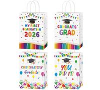 MOIZYNG 16PCS Kindergarten Graduation Gift Bags, White Class of 2026 My First Graduation Paper Snack Treat Candy Goodie Bags with Handles for Boys Girls Students Graduation Party Favors
