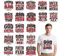 MOIZYNG 20 Pcs Bible Verse DTF Transfers Ready to Press for T-Shirts | Red Black Bible Verse Christian Iron on Decals, Faith Heat Transfer Vinyl for T-Shirts Clothes Bags Pillow Covers DIY Crafts