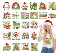 MOIZYNG 20 Sheets Christmas Iron on Transfers for T-Shirts, Funny Green Santa Claus DTF Transfers Ready to Press Heat Transfers Vinyl, Iron on Decals for Clothes Bag Pillow Covers DIY Crafts