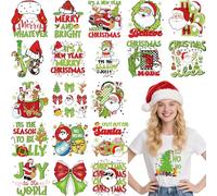 MOIZYNG 20 Sheets Merry Christmas Iron on Transfers for T-Shirts, Green Santa Xmas Trees DTF Transfers Ready to Press Heat Transfers Vinyl, Iron on Decals for Clothes Bag Pillow Covers DIY Crafts