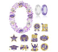 MOIZYNG 23Pcs Hawaiian Graduation Lei Making Kit, Purple Class of 2026 Graduation Lei Necklace with Cards & Ribbons for High School College Grad Luau Party Supplies