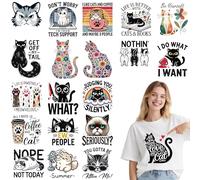 MOIZYNG 24 Sheets Funny Cat Iron on Transfers for T-Shirts, Animals DTF Transfers Ready to Press Heat Transfers Vinyl, Iron on Patches Decals for Clothes Backpack Bag Pillow Covers DIY Crafts