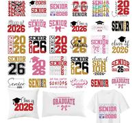 MOIZYNG 30 Sheets Senior 2026 Iron on Transfers for T-Shirts, Class of 2026 Graduation DTF Transfers Ready to Press Heat Transfers Vinyl, Iron on Patches for Clothes Bag Pillow Covers DIY Crafts