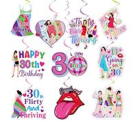 MOIZYNG 30Pcs Thirty Flirty and Thriving Decorations, Happy 30th Birthday Hanging Swirls, 13 Going on 30 Ceiling Streamers for Women 30 Years Old Birthday Party Favors Supplies