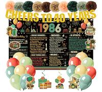 MOIZYNG 40th Birthday Decorations for Men Women, Vintage 1986 Backdrop, Cheers to 40 Years Banner, Balloons, Paper Pom Poms, Hanging Swirls for 40th Birthday Party Favors Supplies