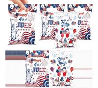 MOIZYNG 50Pcs Happy 4th of July Gift Bags with Handles, Patriotic Red White Blue Plastic Candy Treat Goodie Bags for Fourth of July Independence Day Party Favors Supplies