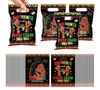 MOIZYNG 50Pcs Juneteenth Gift Bags with Handles, Black Juneteenth Freedom Day Plastic Candy Treat Goodie Bags for African American Independence Day Party Favors Supplies