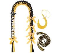 MOIZYNG Graduation Lei Set with Honor Cord and Tassel, Black and Gold Bow Grad Wreath Necklace, Class of 2026 Graduation Gift for High School and College Graduates