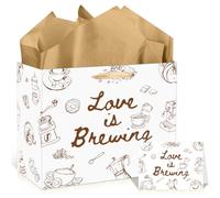 MOIZYNG Love is Brewing Gift Bags with Handles, Tissue Paper and Greeting Card, Brown Coffee Wrapping Paper for Bridal Shower Wedding Bachelorette Party Favors Supplies