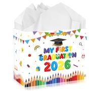 MOIZYNG Preschool Graduation Gift Bag with Handles, Tissue Paper and Greeting Card, Pre K Kindergarten My First Graduation Wrapping Paper for Kids Students Boys Girls Son Daughter