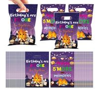 MOIZYNG Smores Camping Birthday Party Decorations, 50Pcs Making S’more Memories Plastic Candy Treat Goodie Gift Bags for Campfire Bonfire Birthday Party Favors Supplies