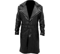 Moizzy Men’s Belted German WW2 Military Black Real Lambskin Leather Long Winter Trench Coat with Fur Collar (UK, Alpha, S, Regular, Regular)