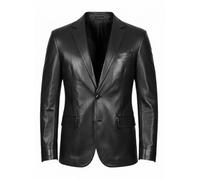 Moizzy Men's Tailored Fit Classic Italian 2 Buttons Real Leather Sport Coat Black Blazer Suit Jacket (MB-(Black), UK, Alpha, M, Regular, Regular)