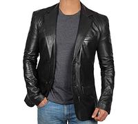 Moizzy Men's Tailored Fit Classic Italian 2 Buttons Real Leather Sport Coat Black Blazer Suit Jacket (MB-(Black), UK, Alpha, XXL, Regular, Regular)