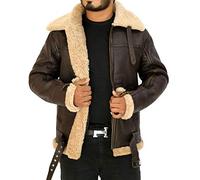 Moizzy Men's Winter Brown WW2 RAF B3 Genuine Leather Faux Fur Shearling Pilot Bomber Aviator Jacket (RAF Brown, UK, Alpha, L, Regular, Regular)