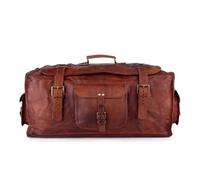 Moizzy Real Leather Travel Duffle Bag - Vintage Weekender Holdall, Unisex Large Overnight Holdall Gym Bag with Shoulder Strap (Brown)