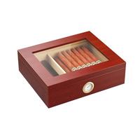 Mojgar Handmade Wooden Cigar Humidor Desktop,20-30 Counts Capacity,Travel Glass Top Cigar Box Portable with Mechanical Hygrometer,Humidifiers and Divider,Suitable for Home,Office and Bar,Red