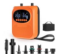 Mojimdo Electric SUP Pump 20PSI with Light, Rechargeable Paddle Board Pump 5 Modes & Custom Mode, Dual Stage Fast Inflation & Auto-off with 12V DC Car Charge for Paddleboard, Tent, Mattress