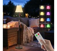 Mojimdo Solar Floor Lamp with Remote Control, 7 RGB Color Mode, Dusk-to-Dawn Sensor Lamp, 3 Dimmable Warm White, IP65 Waterproof Cordless Rechargeable Floor Lamp with 2M Cable for Patio, Garden, Yard