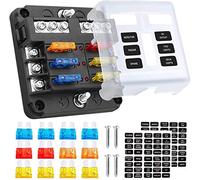 MOJINL 6-Way Fuse Holder Blade Fuse 12 V Blade Fuse Holder Car Fuse Box Waterproof Fuse Box with LED Display, Protective Cover, 12 Blade Fuses for Car, Truck, Van etc.