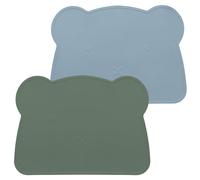 MOJINL Children's Place Mat Bear, Baby Silicone Place Mats, Washable, Non-Slip Children's Place Mat, BPA Free Dirt-Repellent Table Mat for Children and Toddlers (Far Blue, Yellow Green)