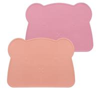 MOJINL Children's Place Mat Bear, Baby Silicone Place Mats, Washable, Non-Slip Children's Place Mat, BPA Free Dirt-Repellent Table Mat for Children and Toddlers (Signal Orange, Pink)