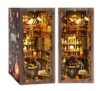 MOJINO Book Nook Kit, Bookshelf 3D Wooden Puzzle Memory Book with LED Light Mini Doll House Magic Room Model Kit for Adult Miniature Kit for Bookshelf Insert Decor(Night of Magic)