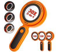 MOJINO Magnifying Glass with Light, 30X 10X Magnification Handheld Magnifier with 3 Light Brightnesses and 21 LED Light for Reading, Hobbies, Inspection, Crafts, Exploring, Map (Orange)