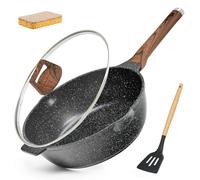 MOJIRE Deep Frying Pan Nonstick with Lid with Spatula, 12 inch Non Stick Granite Skillet with Lid, PFOA Flat Cookware, Gas Induction Stovetops Compatible