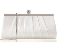 MOJISOLO Women's Evening Clutch Bag with Sparkling Crystal Buckle, Pleated Satin, Detachable Chain Strap for Wedding, White, M