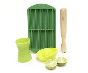 Mojito Kit Cocktail Making Set By Bar Amigos Includes Lime Citrus Juicer, 30ml 45ml Double Jigger, Mint Leaves Sugar Wood Muddler and Silicone Crushed Ice Tray Mould For White Rum and Soda 4pcs