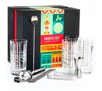 Mojito Kit Glasses Gift Set, Gifts for Women Men Present Idea, Cocktail Making Kit Tall Glass Sets of 4 Straws and Accessories, Premium Box Can Be Personalised Mojitos Drink Maker