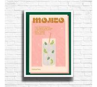 Mojito - Vintage Cocktail Print, Home Bar Art Display - Retro Bar Decor for Home, Kitchen, Lounge - Ideal Poster for Cocktail Lovers, A4 A3 Home Decoration Wall Art Deco (A3 Framed (White))