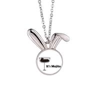 Mojito With Its Cup Art Deco Fashion Rabbit Necklace Pendant Bunny Animal Jewelry Gift