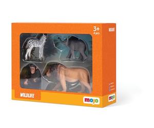 MOJO - African Adventure Starter Set with Lion, Chimpanzee, Zebra Foal and Baby Elephant | Hand-Painted Toy Figures | Wildlife Collection (African Adventure Starter Set)