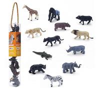 MOJO - African Wildlife Mini Worlds Tube Playset 12pc Lions, Giraffe, Gorilla, Panther, Rhino, Elephant, Zebra, Tiger, Hippo, Bull, Bear | Wildlife Collection | Designed in UK