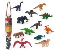 MOJO - Mini Dinosaur figure Mini Worlds Tube Playset 12pc T-Rex, Brachiosaurus, Spinosaurus, Mammoth, Tricerotops, Smilodon, Stegosaurus, Parasauralophus, Ankylosaurus | Dinosaurs Collection