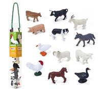 MOJO - Mini Farm Figure Playset 12pc Cow, Bull, Goat, Dog, Donkey, Duck, Goose, Sheep, Ram, Rooster, Horse | Hand-Painted Toy Figures | True to Life & Highly Detailed | Designed in UK
