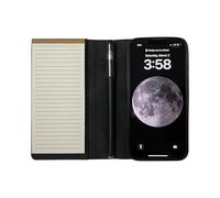 MOJO Notepad Phone Case for iPhone 13/14/15 - Folding Wallet Phone Case with Mini Pen and Note Pad (Black) (Fits iPhone 16 Pro)