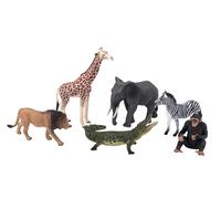 MOJO - Safari Playset with 6 Figures Giraffe, Zebra, Lion, Crocodile, Elephant, Chimpanzee | Hand-Painted Toy Figure | Wildlife Collection | True to Life & Highly Detailed | Designed in UK