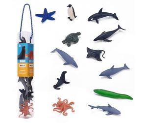 MOJO - Sea Life Mini Worlds Tube Playset 12pcs Starfish, Orca, Penguin, Whale, Stingray, Turtle, Dolphin, Octopus, Shark, Seal, Eel | Hand-Painted Toy Figures | Sealife Collection | Designed in UK