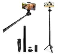 MOJOGEAR Vlog KIT: Mini Tripod, Phone Holder & Extra Long Selfie Stick - 29 to 162 cm - Streaming/tutorial/vlog KIT - Selfie Stick Compatible with iPhone/Samsung - Black